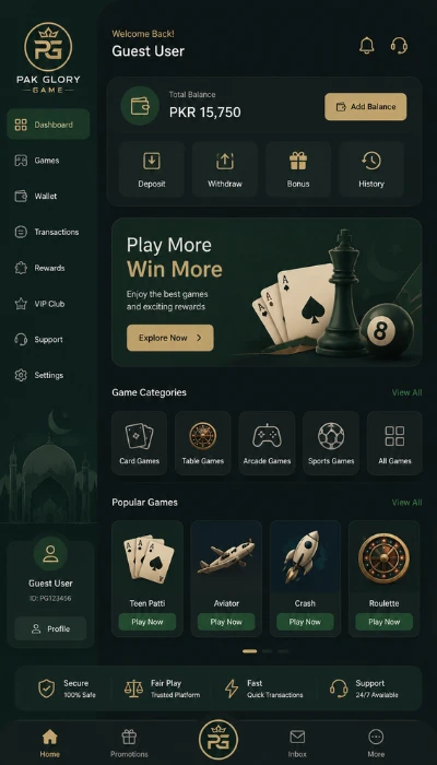 Pak Glory game dashboard image